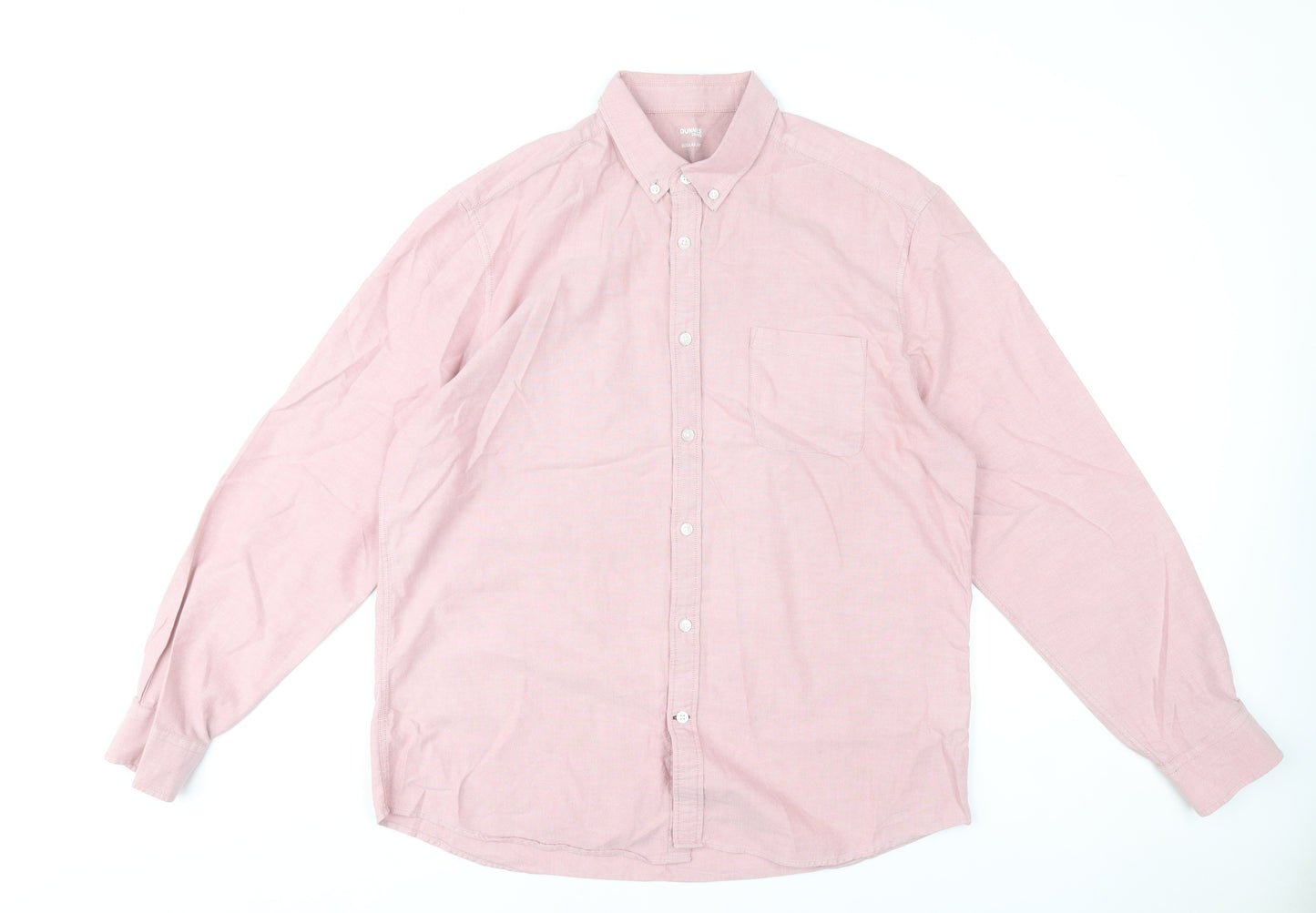 Dunnes Stores Men's Pink Cotton Long Sleeve Button Down Shirt L