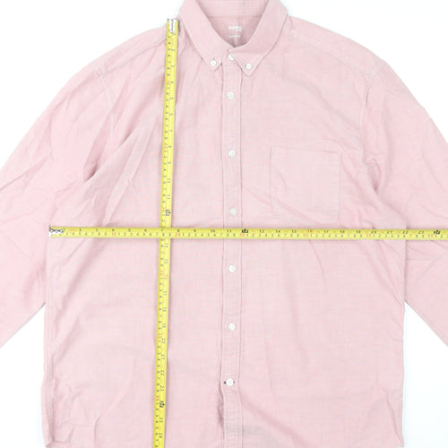 Dunnes Stores Men's Pink Cotton Long Sleeve Button Down Shirt L