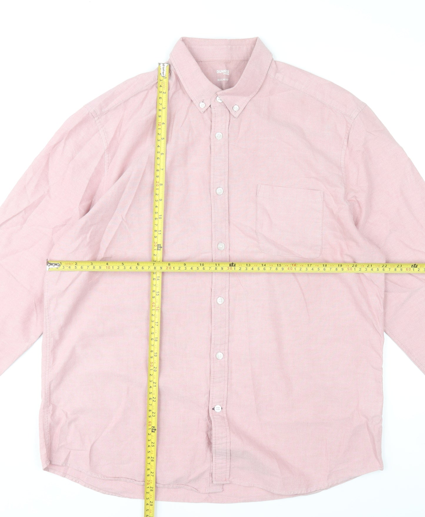 Dunnes Stores Men's Pink Cotton Long Sleeve Button Down Shirt L