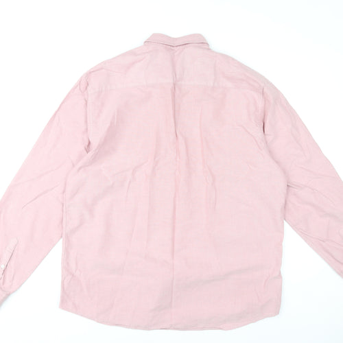 Dunnes Stores Men's Pink Cotton Long Sleeve Button Down Shirt L