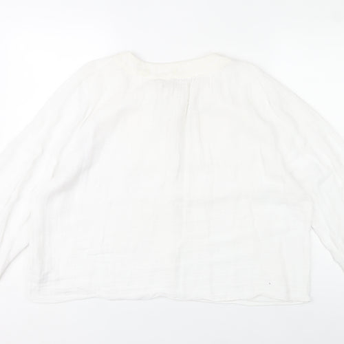 Zara Women White Cotton Tunic Blouse Size 16 Long Sleeve Boho Style