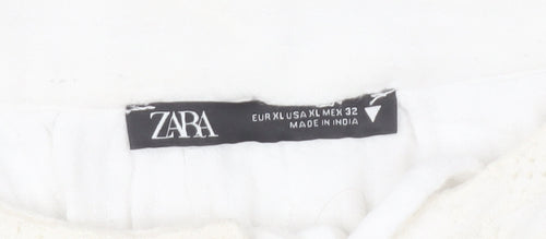 Zara Women White Cotton Tunic Blouse Size 16 Long Sleeve Boho Style