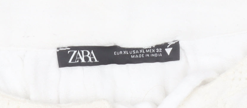 Zara Women White Cotton Tunic Blouse Size 16 Long Sleeve Boho Style
