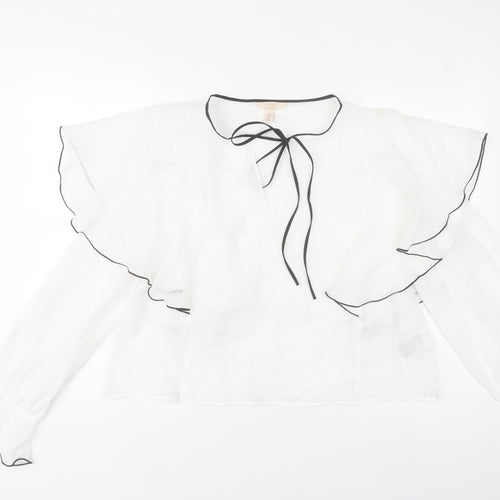 H&M Women’s White Ruffle Sheer Blouse Size M Tunic Casual Party