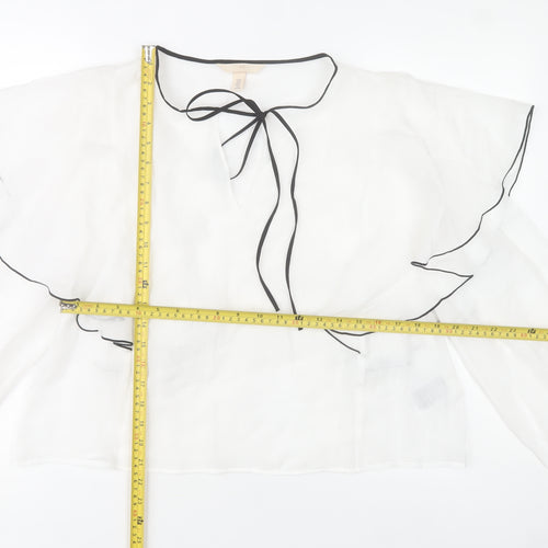 H&M Women’s White Ruffle Sheer Blouse Size M Tunic Casual Party