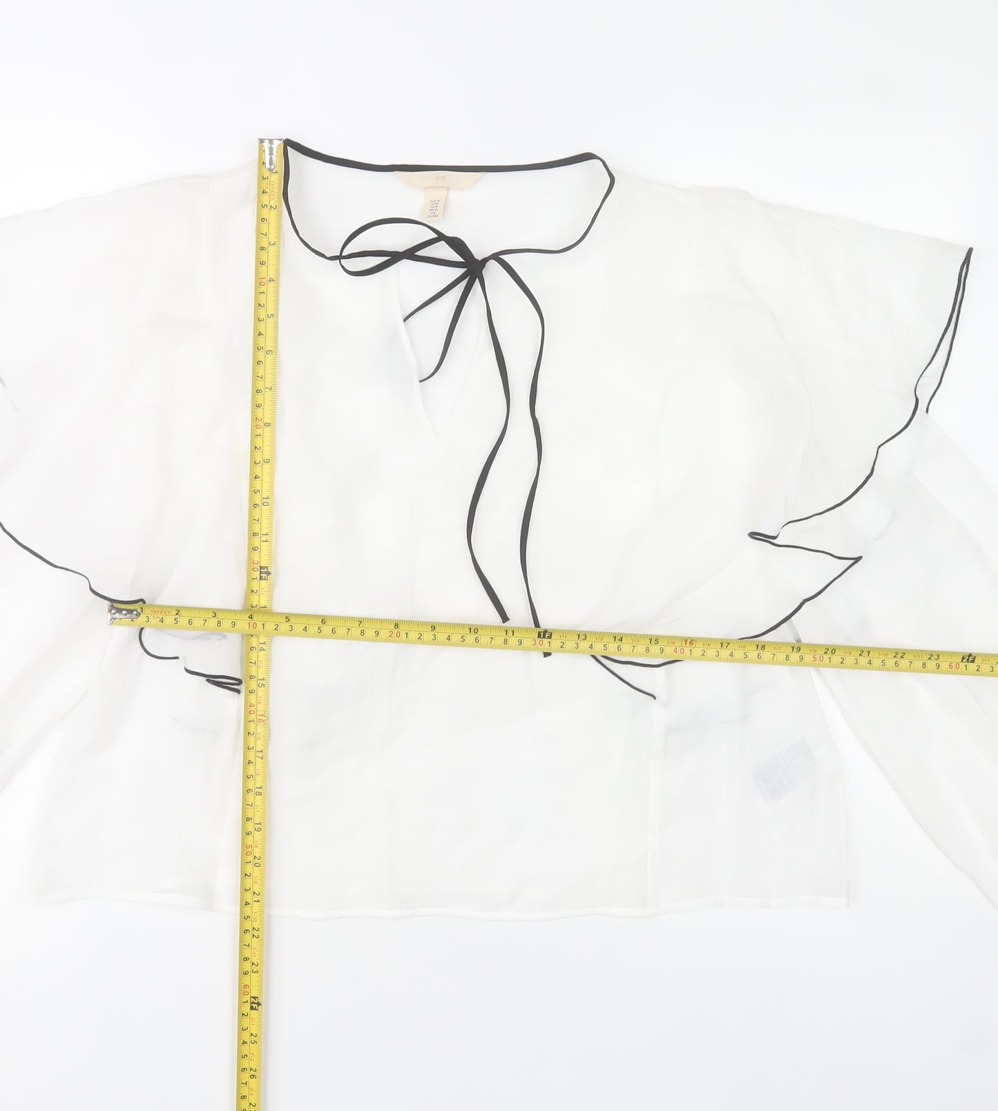 H&M Women’s White Ruffle Sheer Blouse Size M Tunic Casual Party