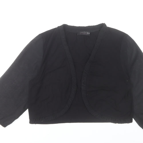Savida Women Black Cropped Blouse L Ruffle Open Front 3/4 Sleeve