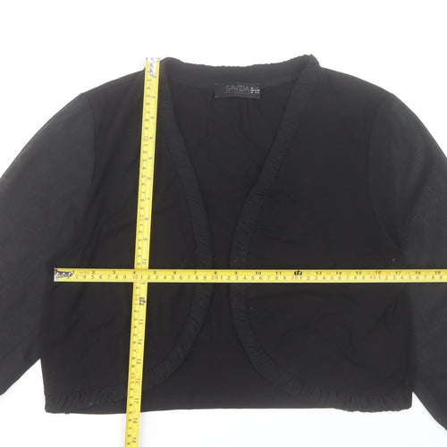 Savida Women Black Cropped Blouse L Ruffle Open Front 3/4 Sleeve