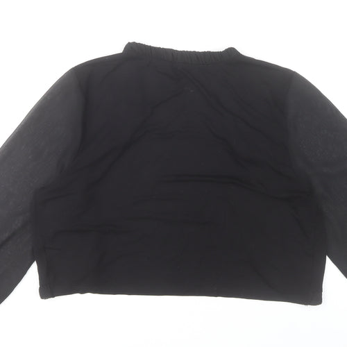 Savida Women Black Cropped Blouse L Ruffle Open Front 3/4 Sleeve