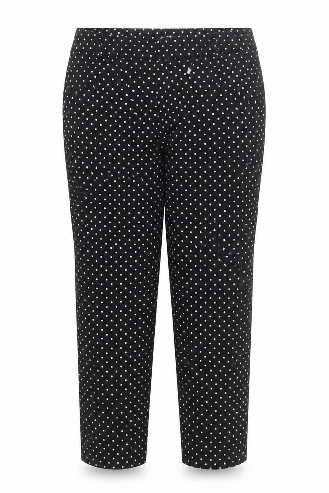 Front view of Stradivarius Women Black Polka Dot Slim Trousers, size 12