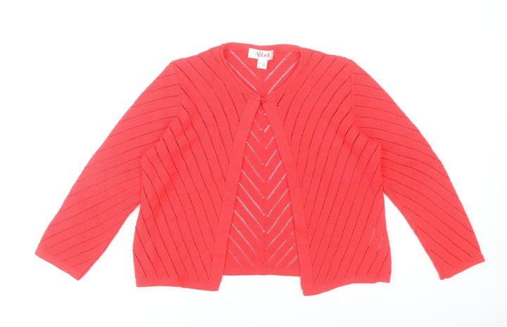 Afibel Women’s Red Knit Cardigan UK 10/12 Open Long Sleeve