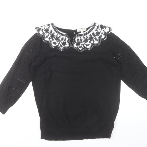 Monsoon Women’s Black Embroidered Pullover Jumper M 3/4 Sleeve