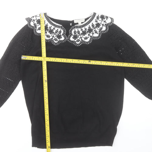 Monsoon Women’s Black Embroidered Pullover Jumper M 3/4 Sleeve
