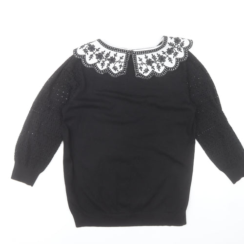 Monsoon Women’s Black Embroidered Pullover Jumper M 3/4 Sleeve