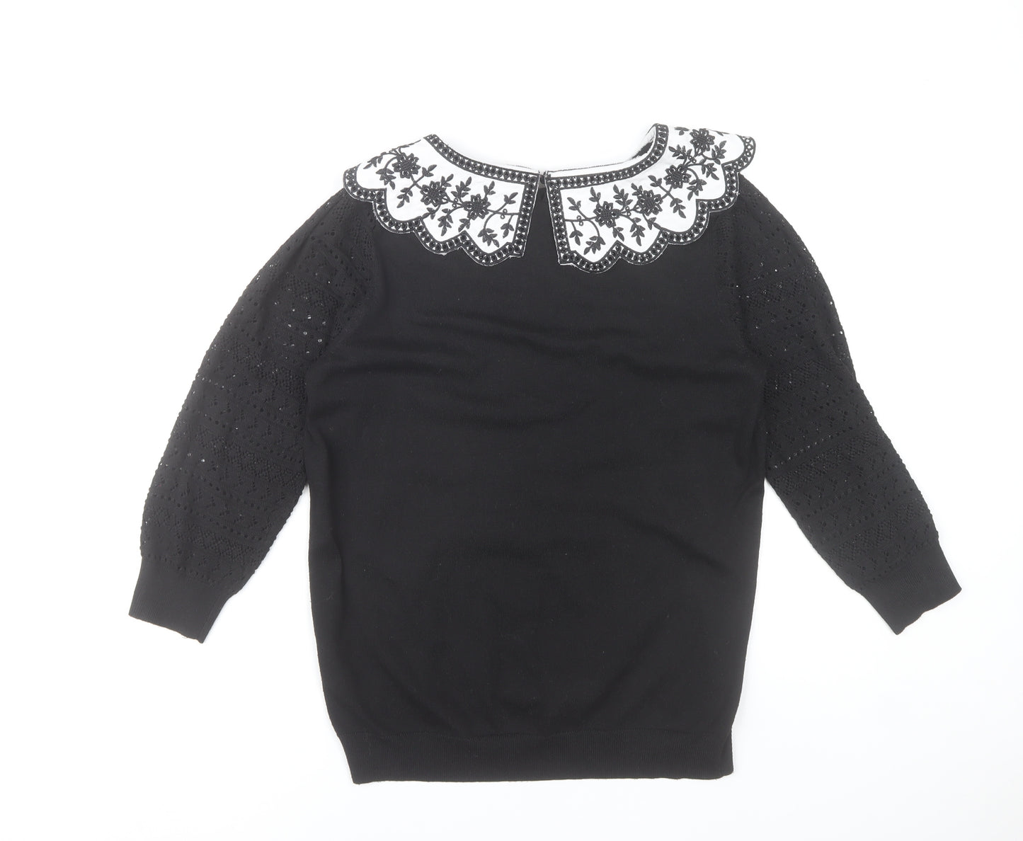 Monsoon Women’s Black Embroidered Pullover Jumper M 3/4 Sleeve