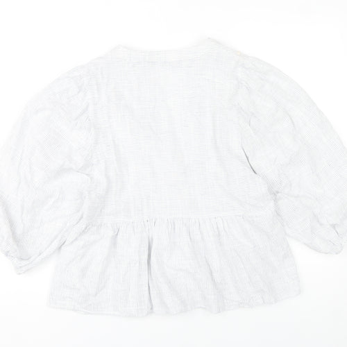 Zara Women White Striped Puff Sleeve Tunic Blouse Size S
