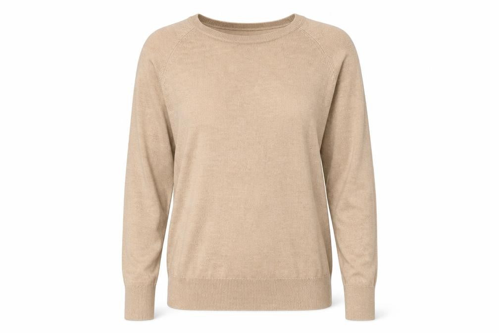 Front view of Dunnes Women’s Beige Crew Neck jumper M Knit Viscose Nylon