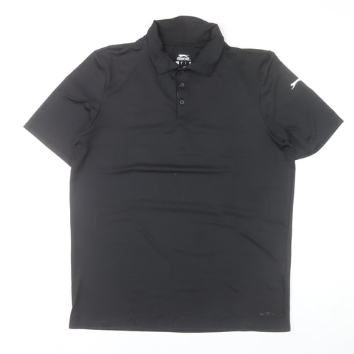 Slazenger Mens Black Polo Shirt L Moisture Wicking Sports Top