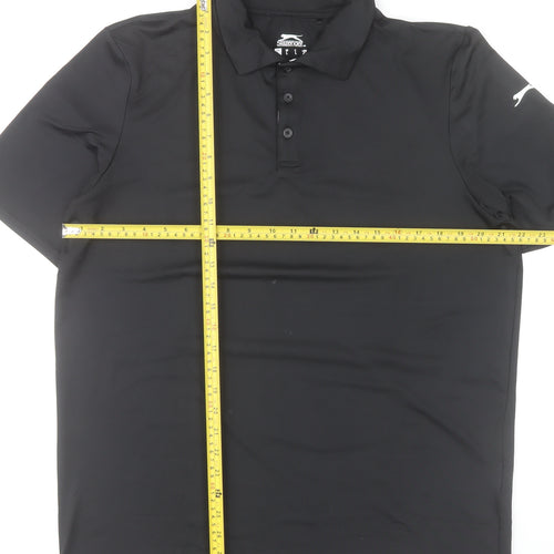 Slazenger Mens Black Polo Shirt L Moisture Wicking Sports Top