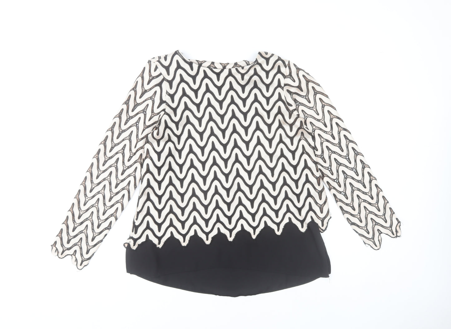 Dorothy Perkins Womens Black White Lace Blouse Size 10 Tunic Top