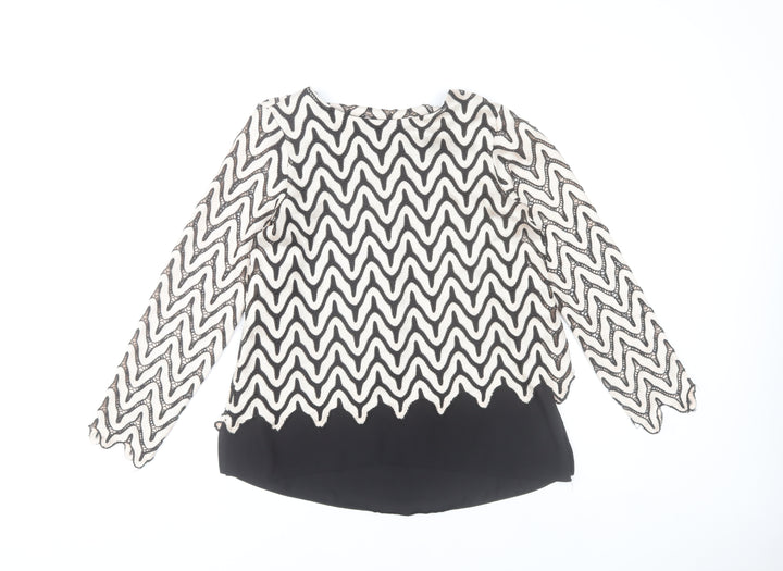 Dorothy Perkins Womens Black White Lace Blouse Size 10 Tunic Top