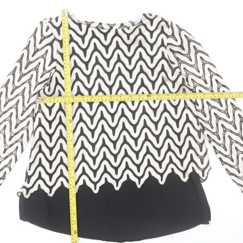 Dorothy Perkins Womens Black White Lace Blouse Size 10 Tunic Top