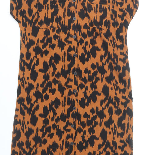 ONLY Women’s Brown Leopard Print Shirt Dress Size 8 Knee Length