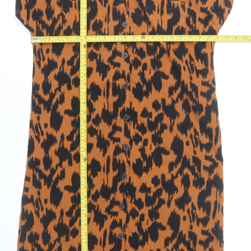 ONLY Women’s Brown Leopard Print Shirt Dress Size 8 Knee Length