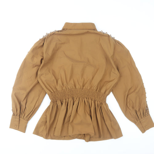 Faina Women’s Brown Lace Detail Tunic Blouse Size M Long Sleeve