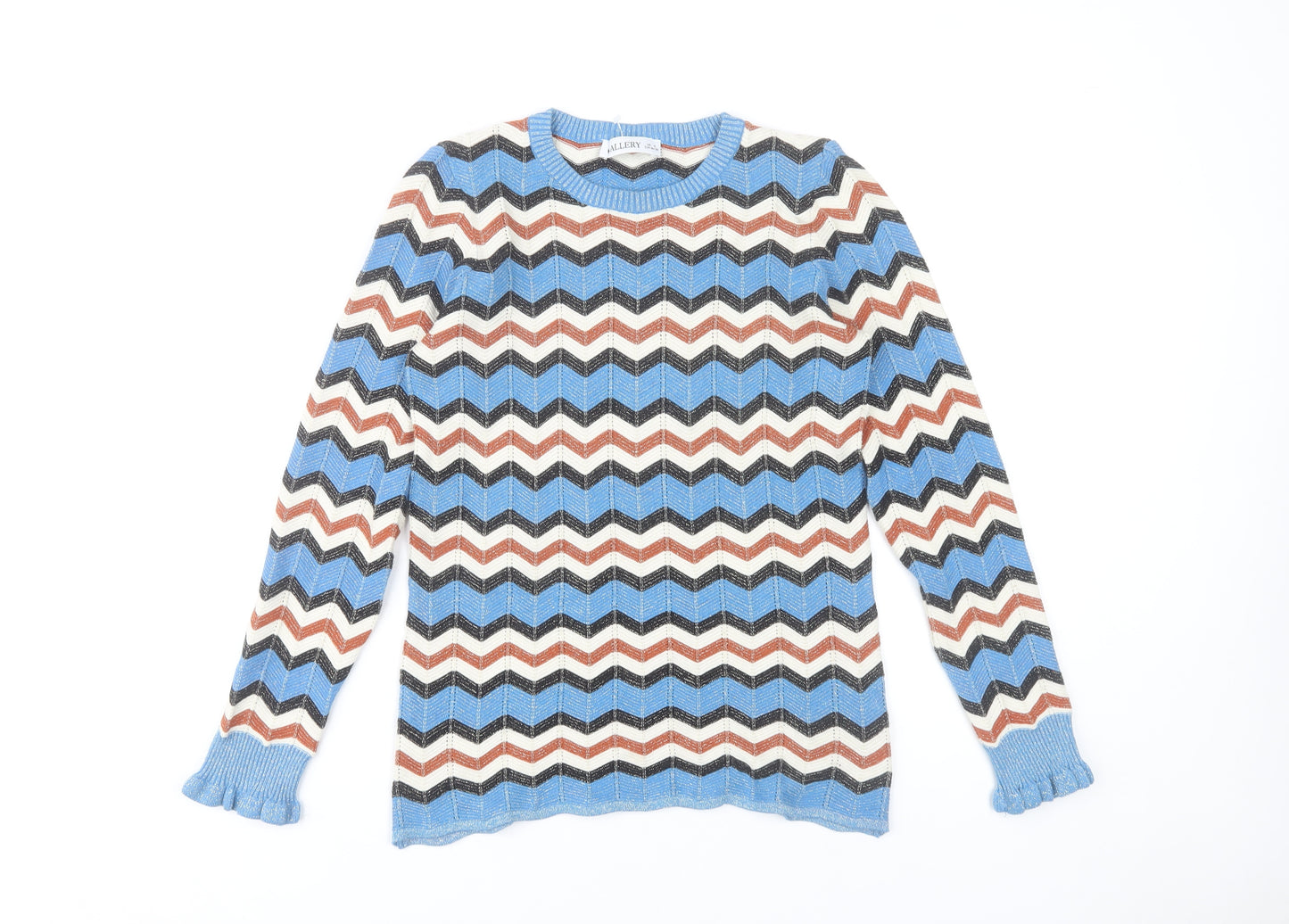 Gallery Womens Blue Retro Geometric Knit Pullover Jumper Size 8