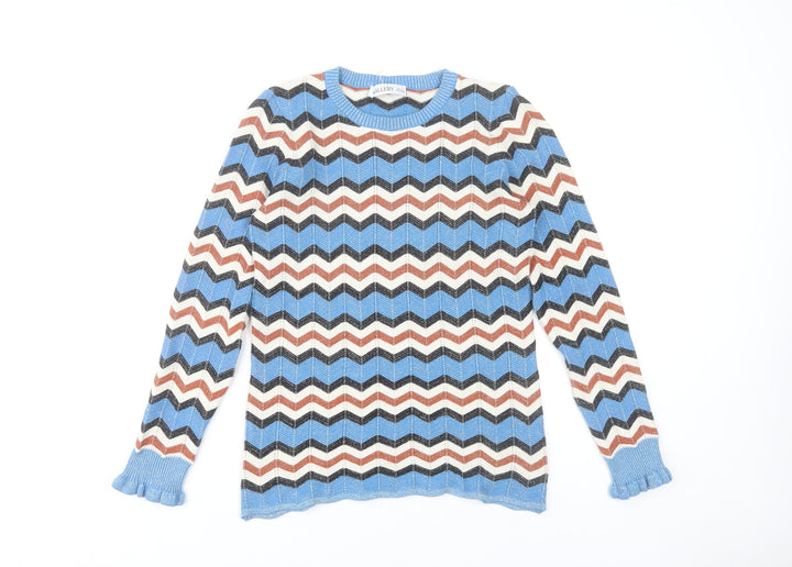 Gallery Womens Blue Retro Geometric Knit Pullover Jumper Size 8