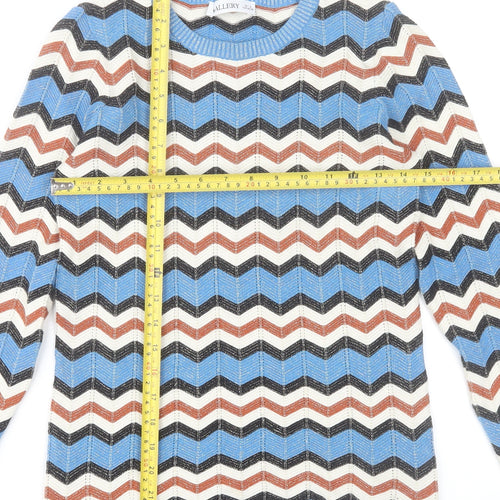 Gallery Womens Blue Retro Geometric Knit Pullover Jumper Size 8