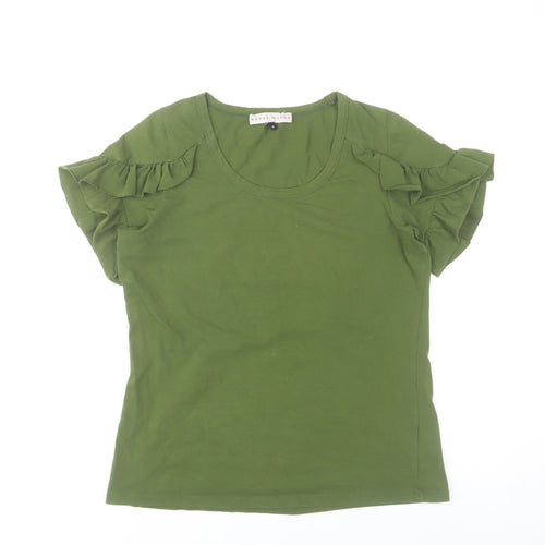 Rowen Avenue Womens Green Ruffle Sleeve Scoop Neck T-Shirt Size M