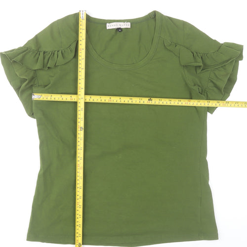 Rowen Avenue Womens Green Ruffle Sleeve Scoop Neck T-Shirt Size M