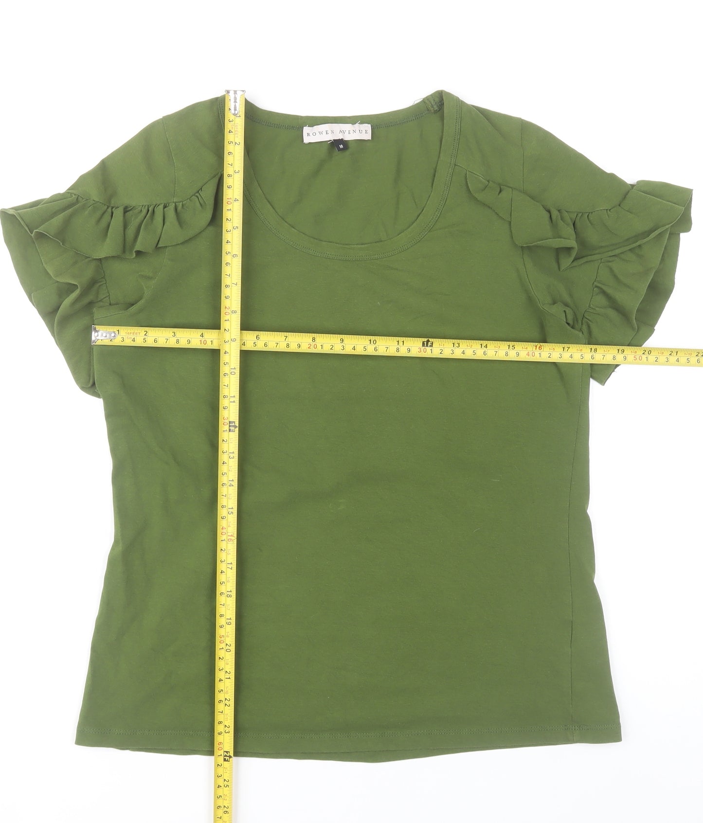Rowen Avenue Womens Green Ruffle Sleeve Scoop Neck T-Shirt Size M
