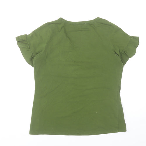 Rowen Avenue Womens Green Ruffle Sleeve Scoop Neck T-Shirt Size M