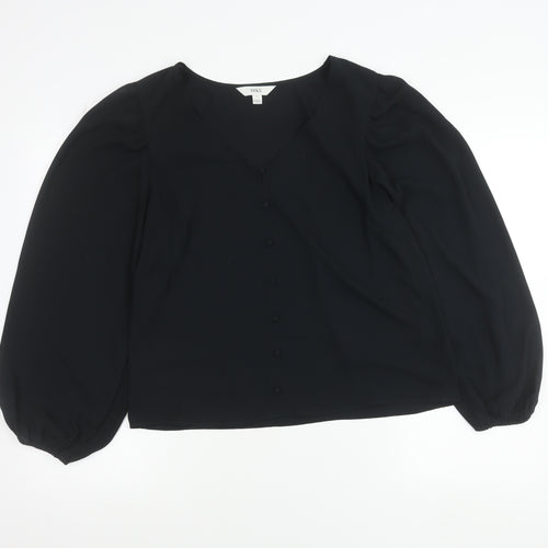 Marks and Spencer Womens Black Size 12 V-Neck Blouse Long Sleeve
