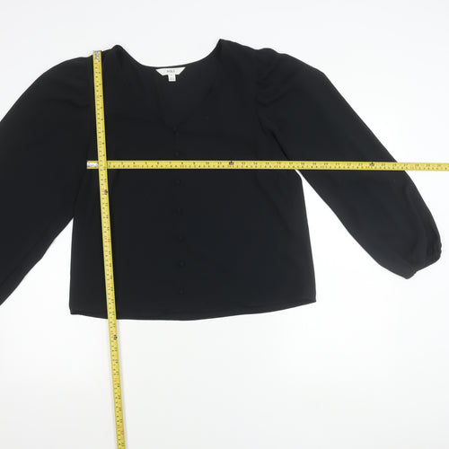 Marks and Spencer Womens Black Size 12 V-Neck Blouse Long Sleeve