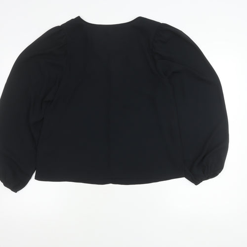 Marks and Spencer Womens Black Size 12 V-Neck Blouse Long Sleeve