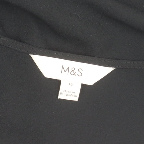 Marks and Spencer Womens Black Size 12 V-Neck Blouse Long Sleeve