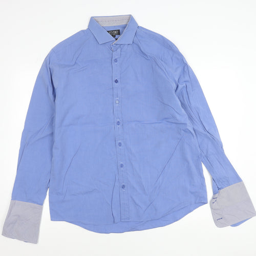 Jeff Banks Mens Blue 17/44in Cotton Long Sleeve Button Up Shirt