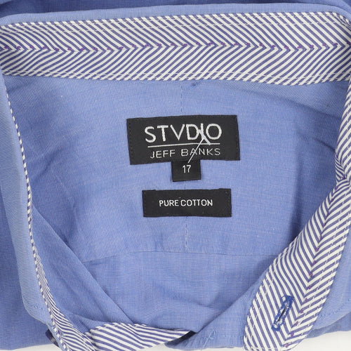 Jeff Banks Mens Blue 17/44in Cotton Long Sleeve Button Up Shirt