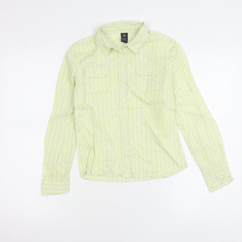 GAP Girls Green Geometric Cotton Button-Up Shirt 10-11 Years Long Sleeve