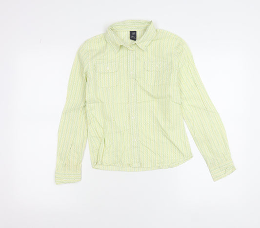 GAP Girls Green Geometric Cotton Button-Up Shirt 10-11 Years Long Sleeve