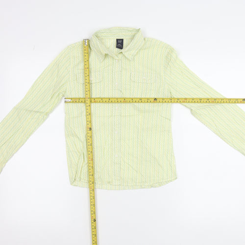 GAP Girls Green Geometric Cotton Button-Up Shirt 10-11 Years Long Sleeve