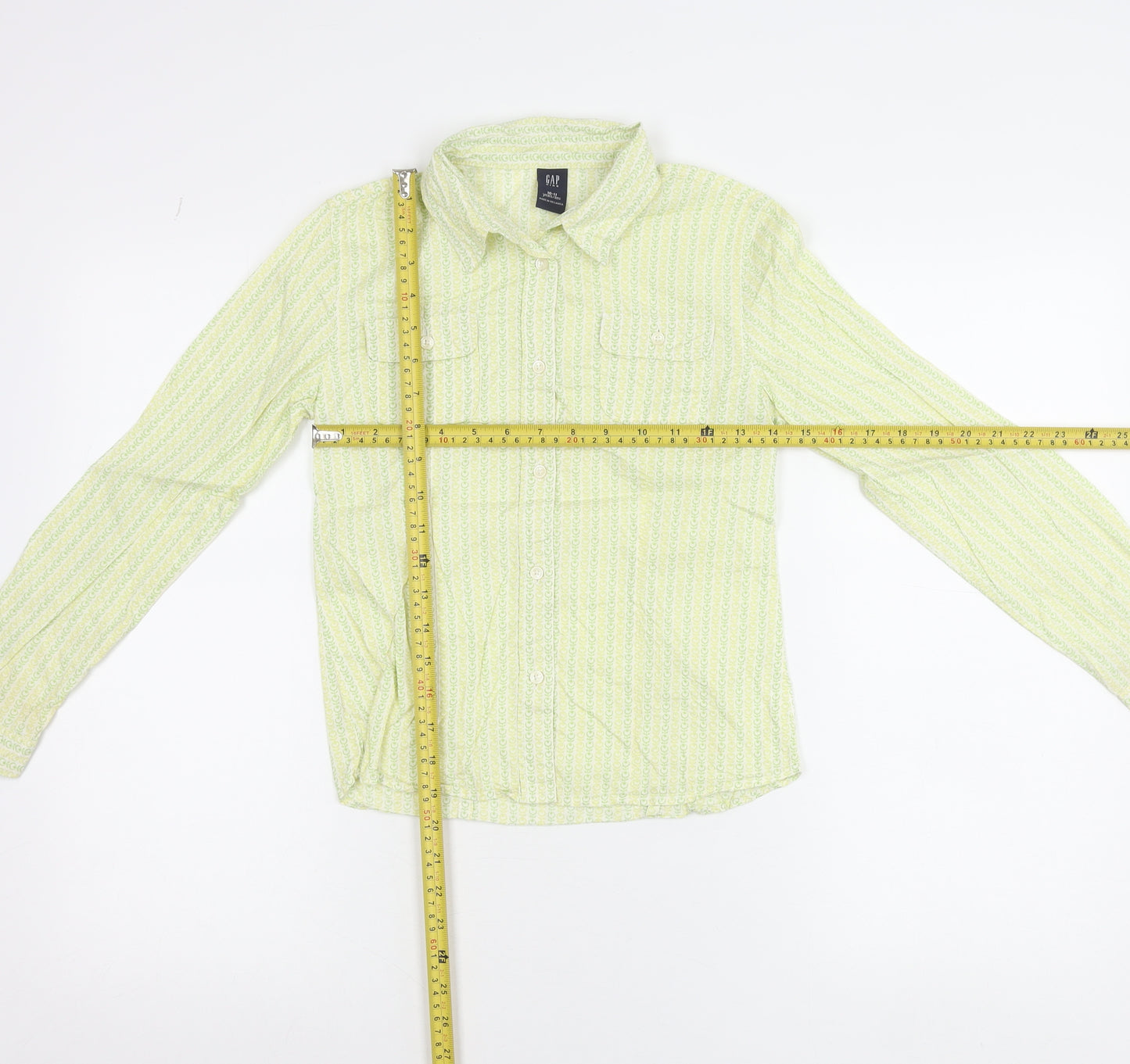 GAP Girls Green Geometric Cotton Button-Up Shirt 10-11 Years Long Sleeve