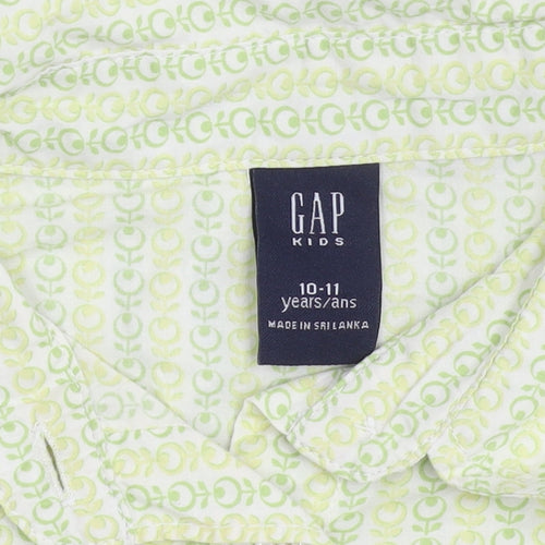 GAP Girls Green Geometric Cotton Button-Up Shirt 10-11 Years Long Sleeve