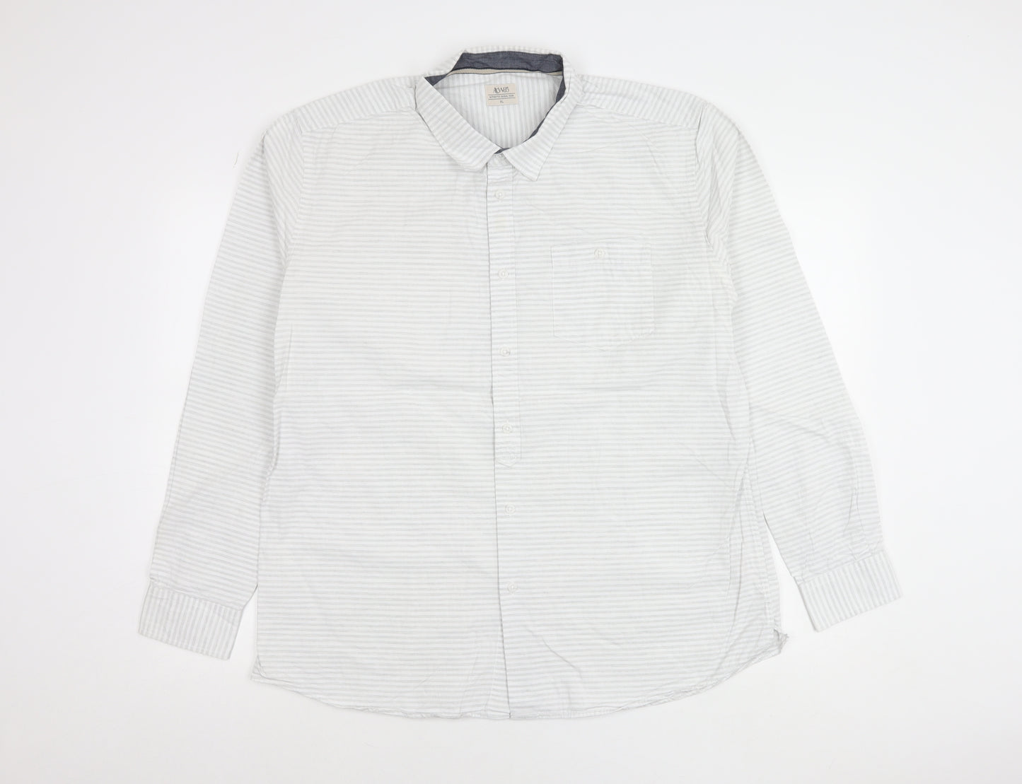 ACW85 Men’s White Striped Cotton Shirt XL Long Sleeve Casual