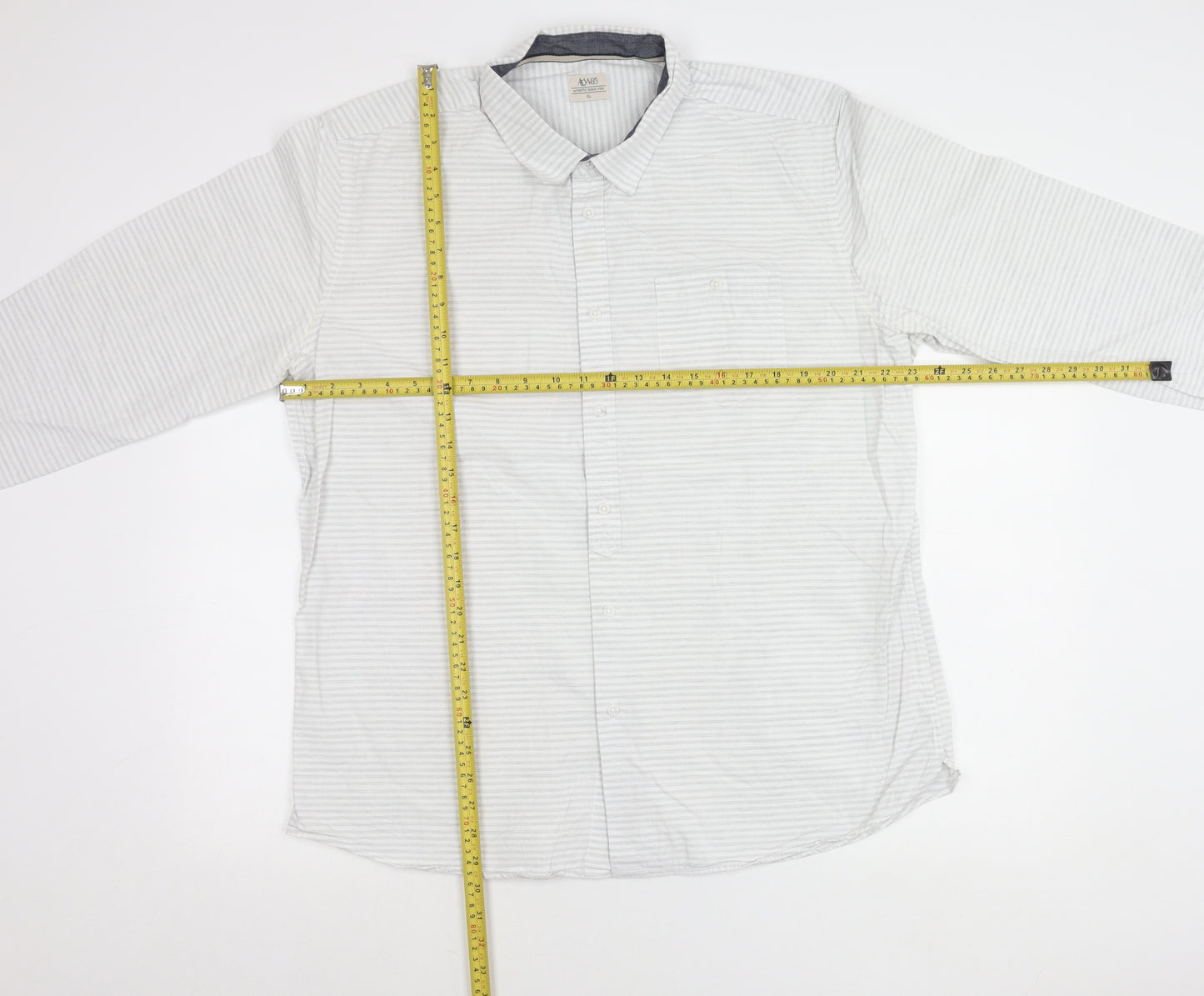 ACW85 Men’s White Striped Cotton Shirt XL Long Sleeve Casual
