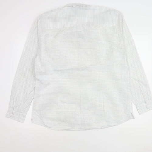 ACW85 Men’s White Striped Cotton Shirt XL Long Sleeve Casual